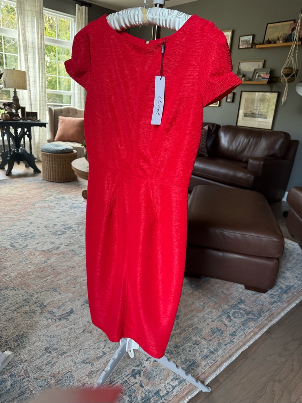 Closet Vibrant Red Short-Sleeve Sheath Dress